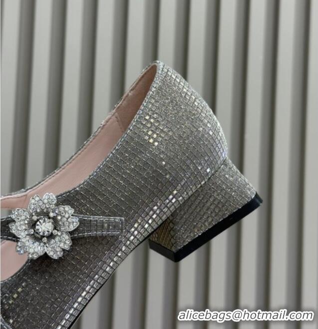 Good Quality Roger Vivier Bouquet Strass Babies Ballerinas 2.5cm with Crystals Allover Grey 228085