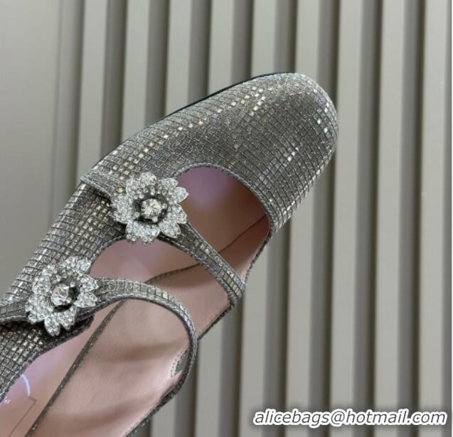 Good Quality Roger Vivier Bouquet Strass Babies Ballerinas 2.5cm with Crystals Allover Grey 228085