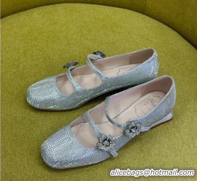 Good Looking Roger Vivier Bouquet Strass Babies Ballerinas 2.5cm with Crystals Allover Silver 228086