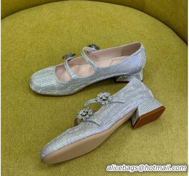 Good Looking Roger Vivier Bouquet Strass Babies Ballerinas 2.5cm with Crystals Allover Silver 228086