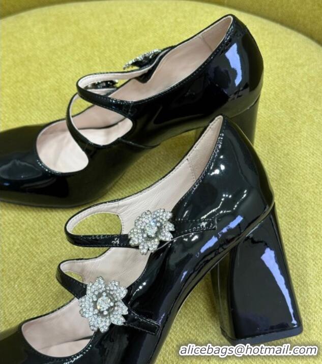 Best Product Roger Vivier Bouquet Strass Babies Pumps 8.5cm in Patent Leather Black 228087