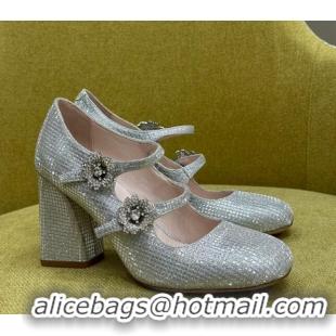 Discount Roger Vivier Bouquet Strass Babies Pumps 8.5cm with Crystals Allover Silver 228089