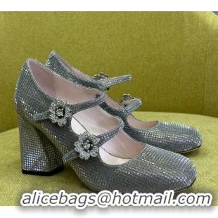 Popular Style Roger Vivier Bouquet Strass Babies Pumps 8.5cm with Crystals Allover Grey 228090