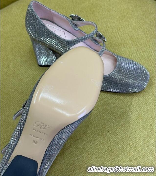 Popular Style Roger Vivier Bouquet Strass Babies Pumps 8.5cm with Crystals Allover Grey 228090