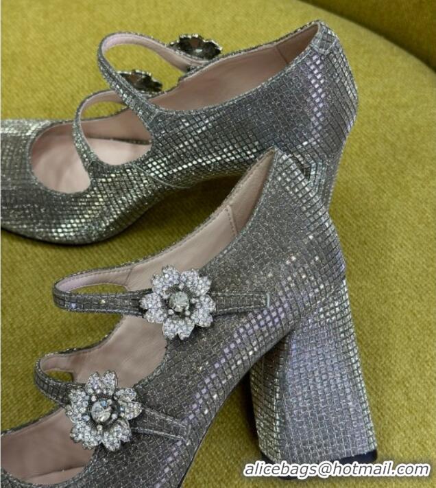 Popular Style Roger Vivier Bouquet Strass Babies Pumps 8.5cm with Crystals Allover Grey 228090