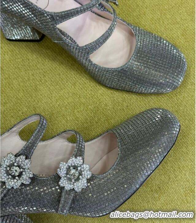 Popular Style Roger Vivier Bouquet Strass Babies Pumps 8.5cm with Crystals Allover Grey 228090