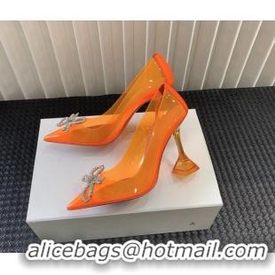 Good Quality Amina Muaddi Rosie Glass PVC Pumps 9.5cm with Crystals Bow Orange 124072