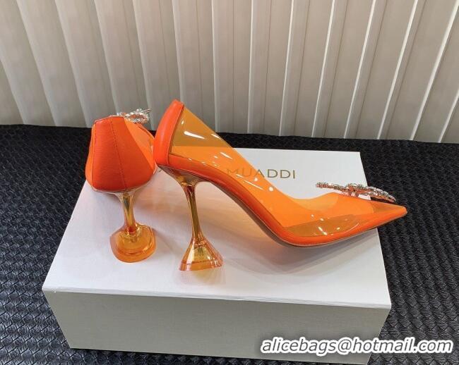 Good Quality Amina Muaddi Rosie Glass PVC Pumps 9.5cm with Crystals Bow Orange 124072