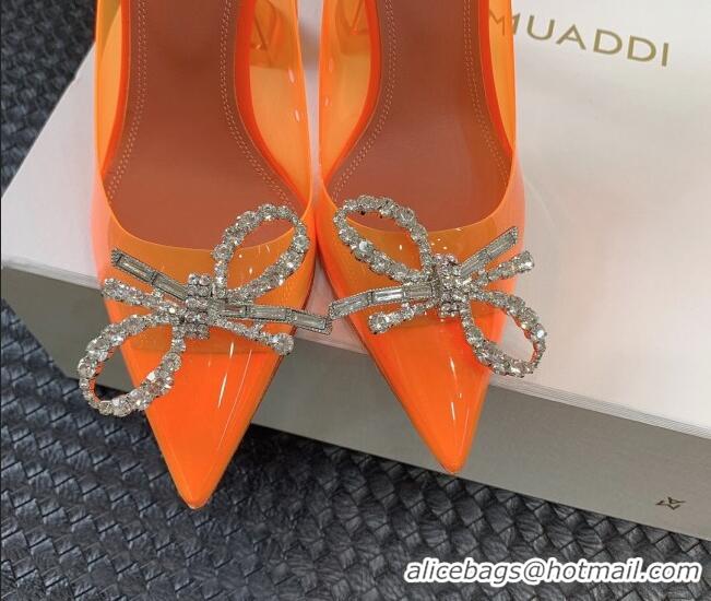 Good Quality Amina Muaddi Rosie Glass PVC Pumps 9.5cm with Crystals Bow Orange 124072