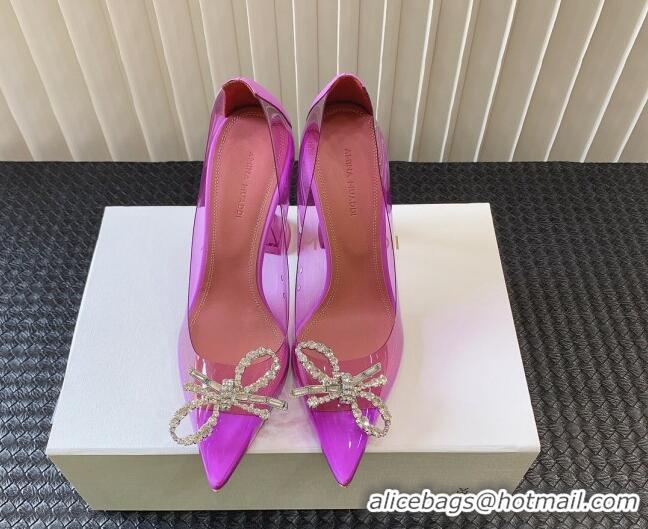 Luxury Amina Muaddi Rosie Glass PVC Pumps 9.5cm with Crystals Bow Purple 124070