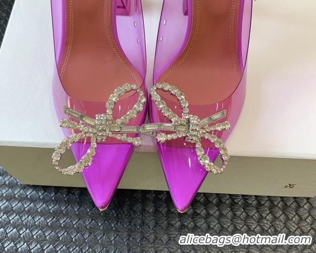 Luxury Amina Muaddi Rosie Glass PVC Pumps 9.5cm with Crystals Bow Purple 124070