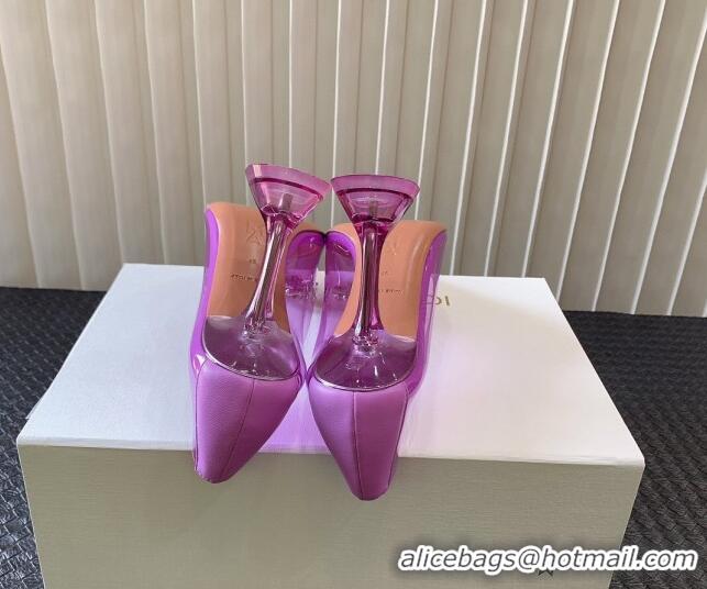 Luxury Amina Muaddi Rosie Glass PVC Pumps 9.5cm with Crystals Bow Purple 124070