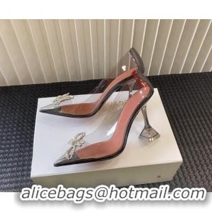 Purchase Amina Muaddi Rosie Glass PVC Pumps 9.5cm with Crystals Bow Grey 124071