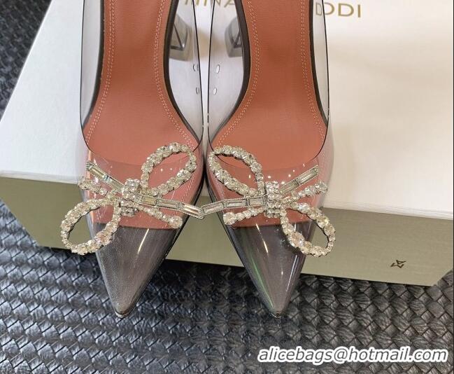 Purchase Amina Muaddi Rosie Glass PVC Pumps 9.5cm with Crystals Bow Grey 124071