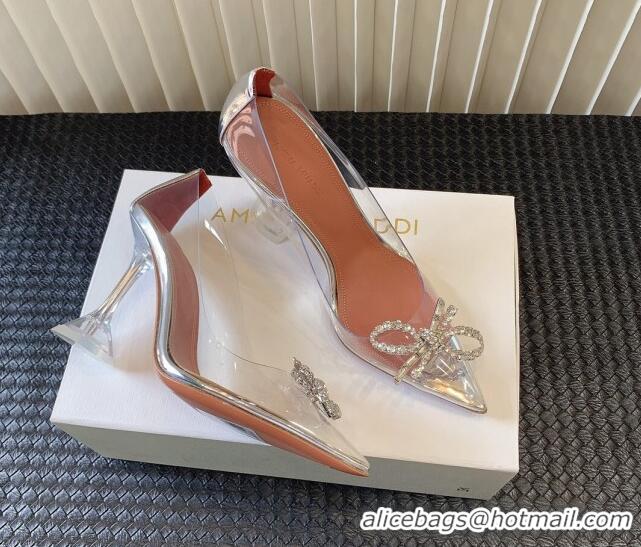 Buy Discount Amina Muaddi Rosie Glass PVC Pumps 9.5cm with Crystals Bow Silver 0124073