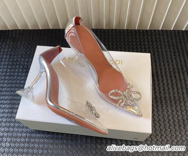 Buy Discount Amina Muaddi Rosie Glass PVC Pumps 9.5cm with Crystals Bow Silver 0124073