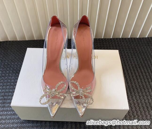 Buy Discount Amina Muaddi Rosie Glass PVC Pumps 9.5cm with Crystals Bow Silver 0124073