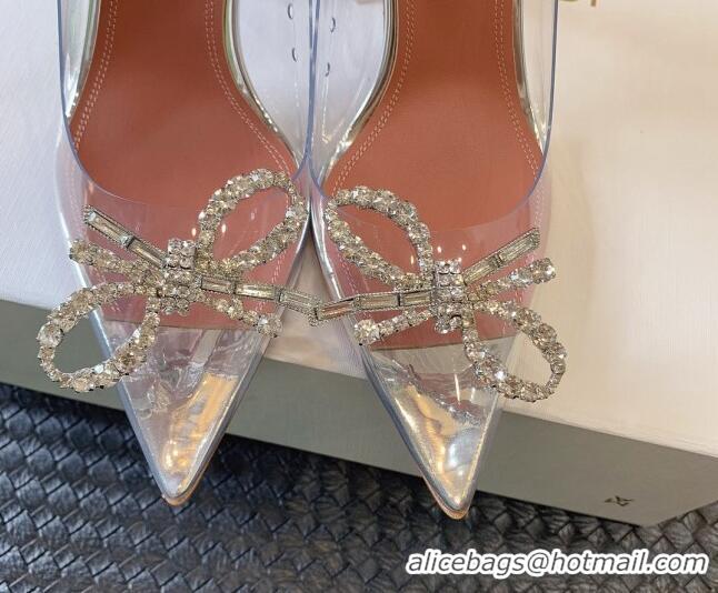 Buy Discount Amina Muaddi Rosie Glass PVC Pumps 9.5cm with Crystals Bow Silver 0124073