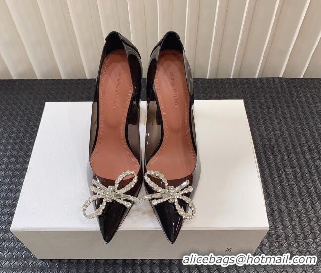 Good Looking Amina Muaddi Rosie Glass PVC Pumps 9.5cm with Crystals Bow Black 0124074