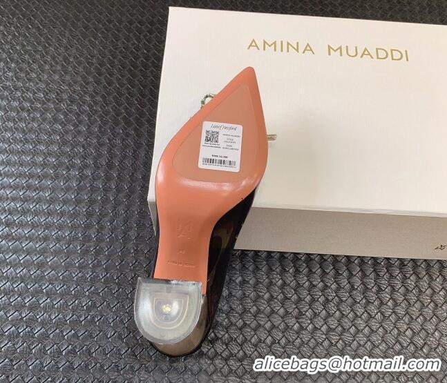 Good Looking Amina Muaddi Rosie Glass PVC Pumps 9.5cm with Crystals Bow Black 0124074