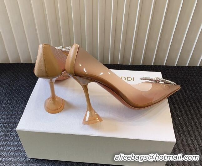 Best Product Amina Muaddi Rosie Glass PVC Pumps 9.5cm with Crystals Bow Beige 0124075