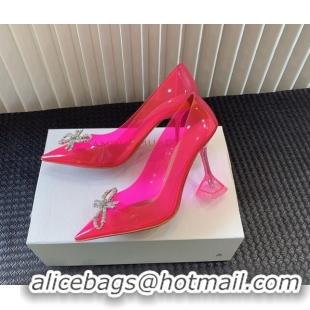 Pretty Style Amina Muaddi Rosie Glass PVC Pumps with Crystals Bow 9.5cm Fuchsia Pink 0124076