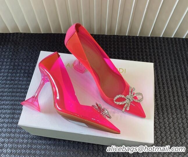 Pretty Style Amina Muaddi Rosie Glass PVC Pumps with Crystals Bow 9.5cm Fuchsia Pink 0124076