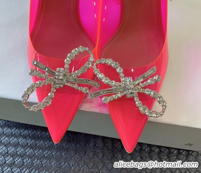 Pretty Style Amina Muaddi Rosie Glass PVC Pumps with Crystals Bow 9.5cm Fuchsia Pink 0124076