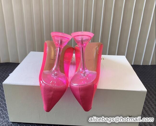 Pretty Style Amina Muaddi Rosie Glass PVC Pumps with Crystals Bow 9.5cm Fuchsia Pink 0124076