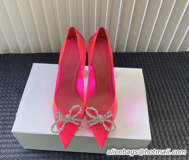 Pretty Style Amina Muaddi Rosie Glass PVC Pumps with Crystals Bow 9.5cm Fuchsia Pink 0124076