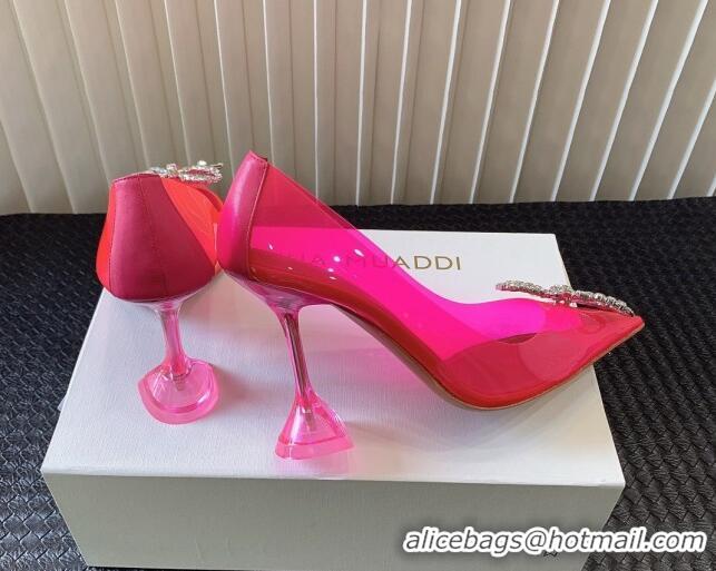 Pretty Style Amina Muaddi Rosie Glass PVC Pumps with Crystals Bow 9.5cm Fuchsia Pink 0124076