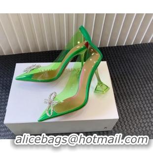 Grade Quality Amina Muaddi Rosie Glass PVC Pumps 9.5cm with Crystals Bow Green 124077