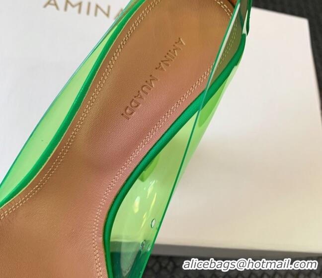 Grade Quality Amina Muaddi Rosie Glass PVC Pumps 9.5cm with Crystals Bow Green 124077