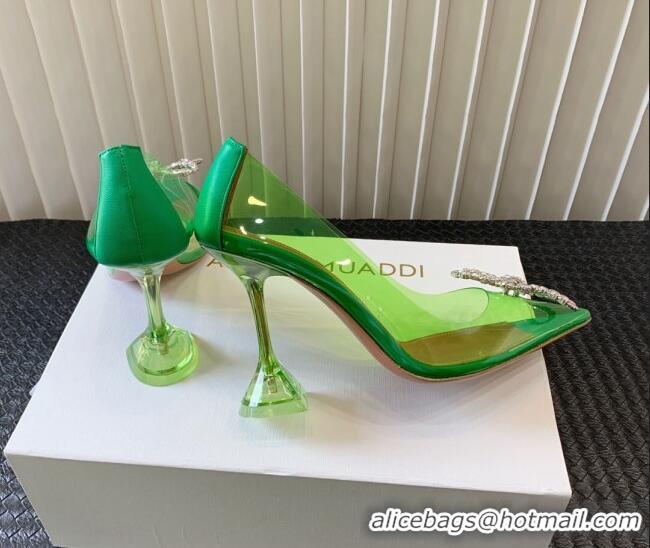 Grade Quality Amina Muaddi Rosie Glass PVC Pumps 9.5cm with Crystals Bow Green 124077