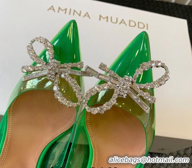 Grade Quality Amina Muaddi Rosie Glass PVC Pumps 9.5cm with Crystals Bow Green 124077