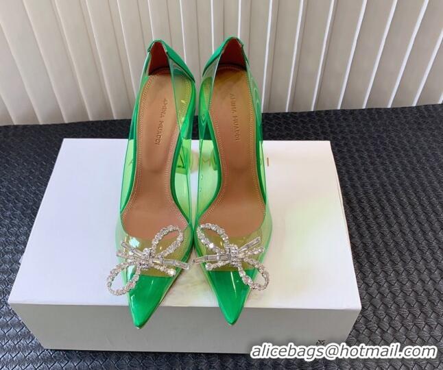 Grade Quality Amina Muaddi Rosie Glass PVC Pumps 9.5cm with Crystals Bow Green 124077