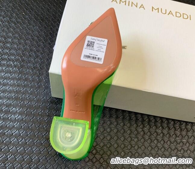 Grade Quality Amina Muaddi Rosie Glass PVC Pumps 9.5cm with Crystals Bow Green 124077