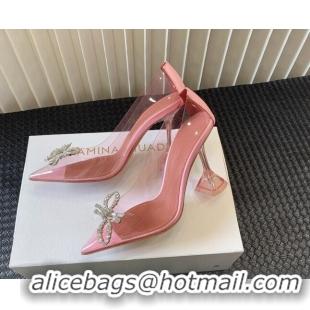 Low Price Amina Muaddi Rosie Glass PVC Pumps 9.5cm with Crystals Bow Light Pink 124078