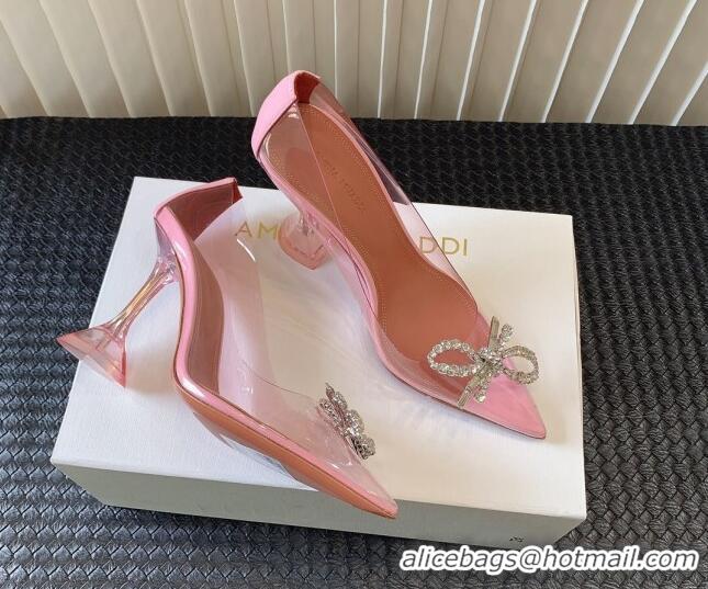 Low Price Amina Muaddi Rosie Glass PVC Pumps 9.5cm with Crystals Bow Light Pink 124078