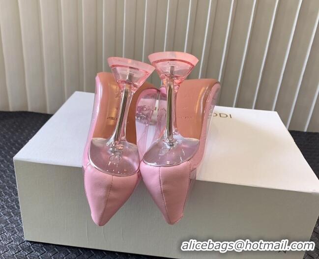 Low Price Amina Muaddi Rosie Glass PVC Pumps 9.5cm with Crystals Bow Light Pink 124078