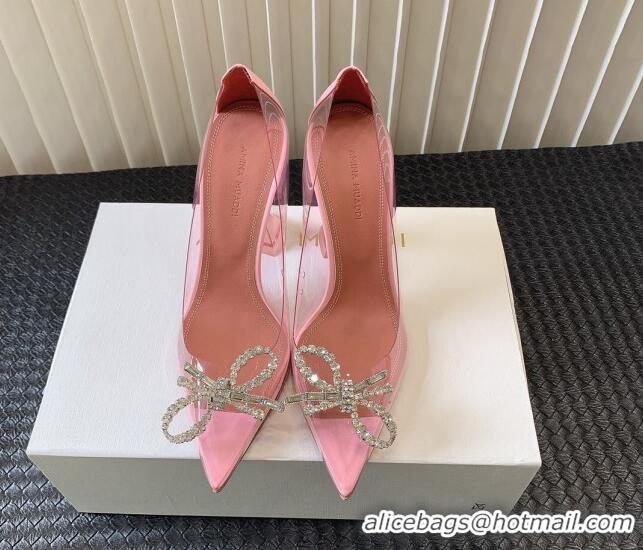 Low Price Amina Muaddi Rosie Glass PVC Pumps 9.5cm with Crystals Bow Light Pink 124078