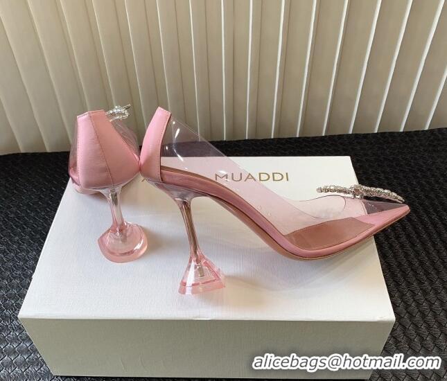 Low Price Amina Muaddi Rosie Glass PVC Pumps 9.5cm with Crystals Bow Light Pink 124078