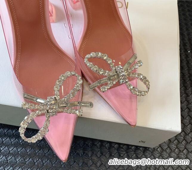 Low Price Amina Muaddi Rosie Glass PVC Pumps 9.5cm with Crystals Bow Light Pink 124078