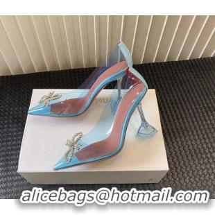 Best Price Amina Muaddi Rosie Glass PVC Pumps 9.5cm with Crystals Bow Light Blue 0124079