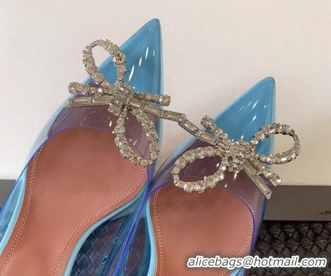 Best Price Amina Muaddi Rosie Glass PVC Pumps 9.5cm with Crystals Bow Light Blue 0124079