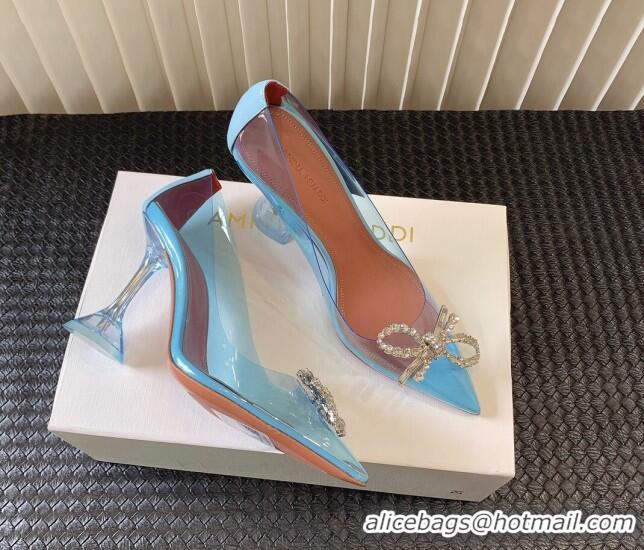 Best Price Amina Muaddi Rosie Glass PVC Pumps 9.5cm with Crystals Bow Light Blue 0124079