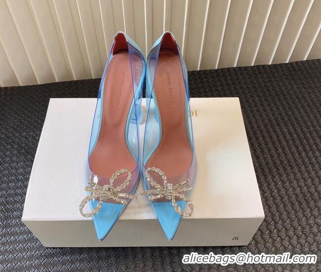 Best Price Amina Muaddi Rosie Glass PVC Pumps 9.5cm with Crystals Bow Light Blue 0124079