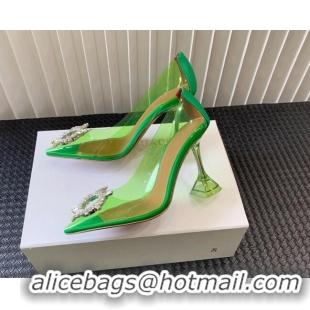 Top Grade Amina Muaddi Begum Glass PVC Pumps 9.5cm with Crystals Circle Green 0124081