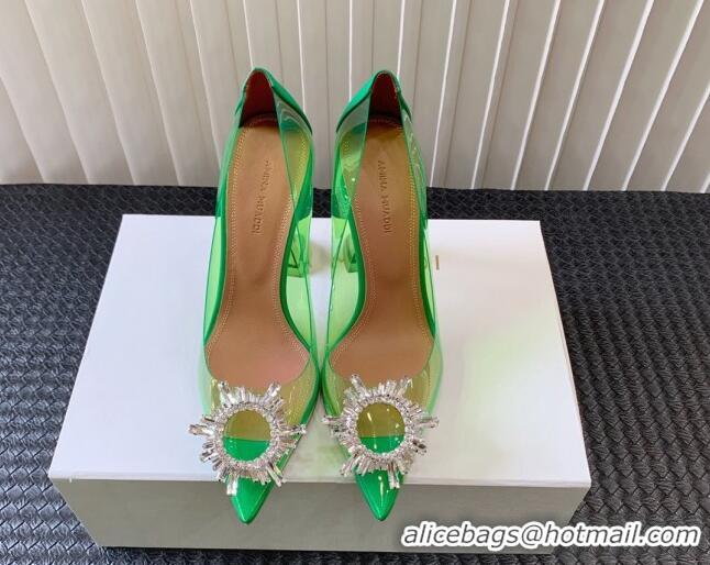 Top Grade Amina Muaddi Begum Glass PVC Pumps 9.5cm with Crystals Circle Green 0124081