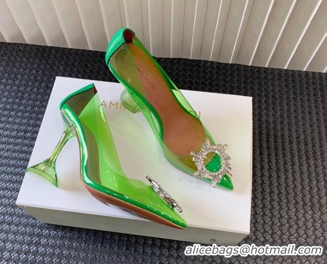 Top Grade Amina Muaddi Begum Glass PVC Pumps 9.5cm with Crystals Circle Green 0124081